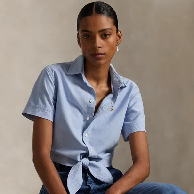 Ralph Lauren Cotton Oxford Tie-front Cropped Shirt In Blue