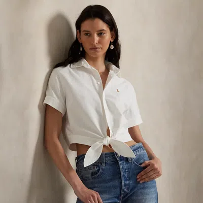 Ralph Lauren Cotton Oxford Tie-front Cropped Shirt In White