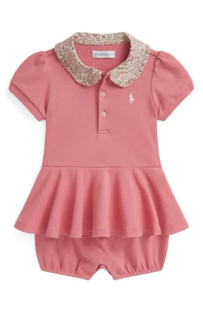 Ralph Lauren Babies'  Floral-collar Mesh Bubble Shortall In Pink
