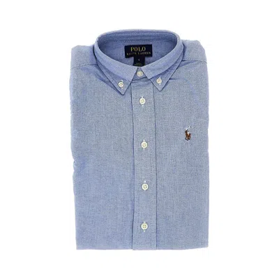 Ralph Lauren Cotton Piquet Shirt With Logo Embroidery Kids In Blue