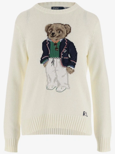 Ralph Lauren Cotton Polo Bear Sweater In Ivory