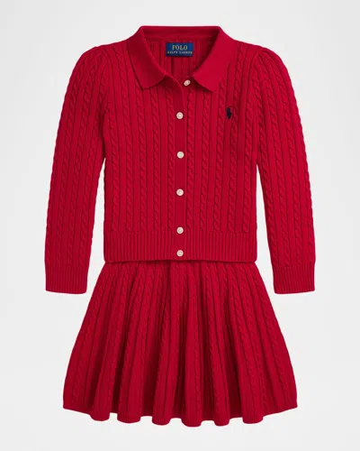 Ralph Lauren Kids' Cotton Polo Cardigan & Skirt Set In Red