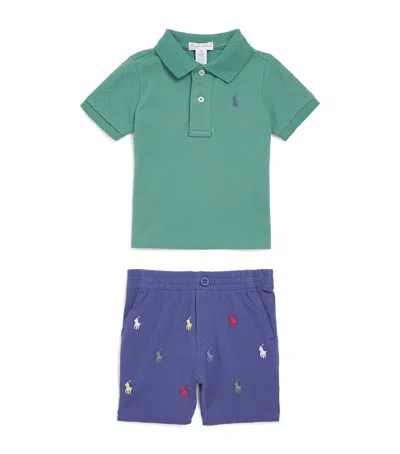 Ralph Lauren Kids' Cotton Polo Shirt And Short Set In Green