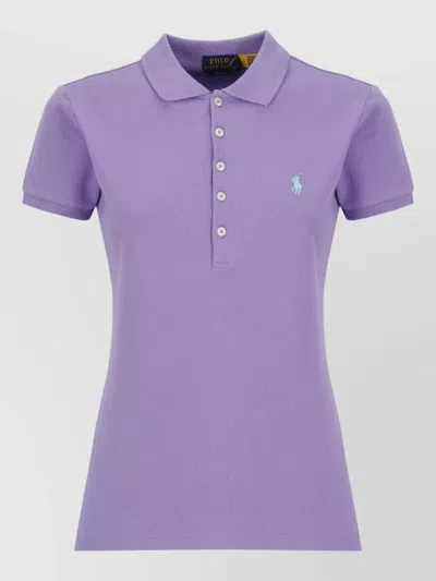 Ralph Lauren Cotton Polo Shirt Fitted Collar Short Sleeves In Purple