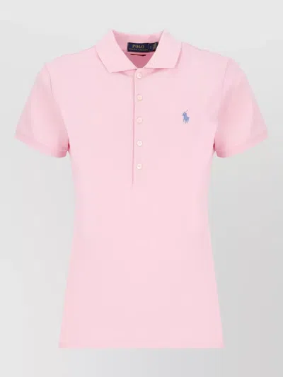 Ralph Lauren Cotton Polo Shirt Short Sleeves Ribbed Collar In Pink