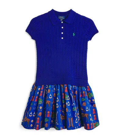 Ralph Lauren Kids' Cotton Printed Mini-cable Dress In Blue