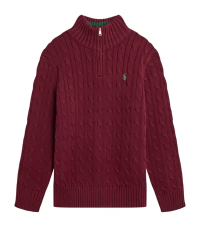 Ralph Lauren Kids' Cotton Quarter-zip Cable-knit Sweater In Burgundy