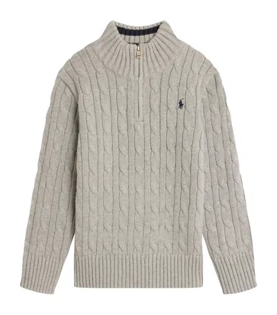 Ralph Lauren Kids' Cotton Quarter-zip Cable-knit Sweater In Neutral