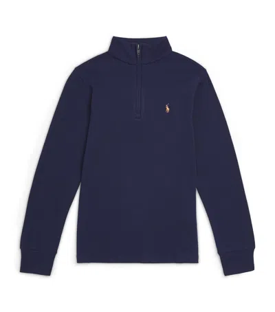 Ralph Lauren Kids' Cotton Quarter-zip Sweatshirt In Blue