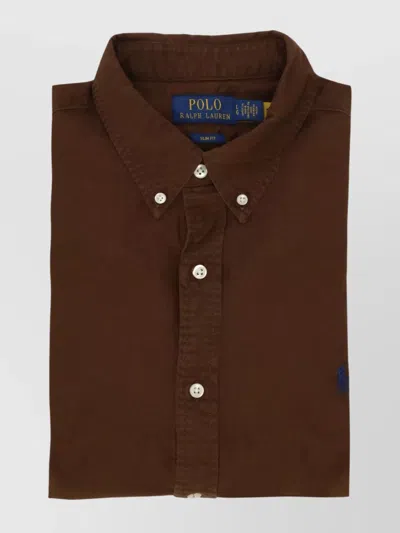 RALPH LAUREN COTTON SHIRT WITH BUTTON-DOWN COLLAR AND PONY EMBROIDERY