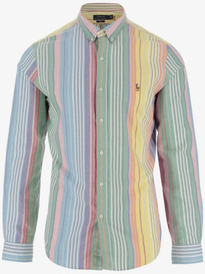Ralph Lauren Cotton Shirt With Striped Pattern In 6346a Green/yellow Multi
