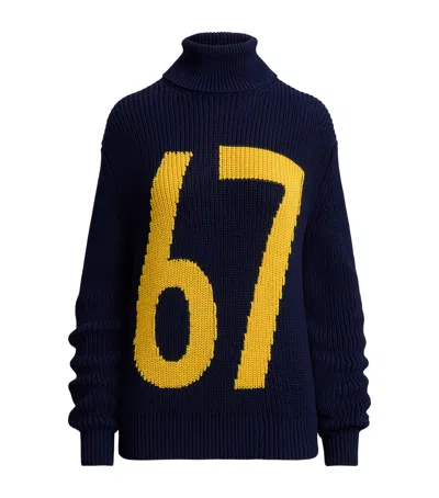 Ralph Lauren Cotton-silk Intarsia-knit Rollneck Sweater In Blue