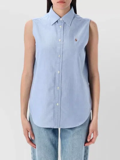 Ralph Lauren Cotton Sleeveless Shirt Featuring Curved Hem In Blue