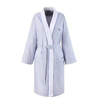 Ralph Lauren Cotton Stripe Polo Pony Bath Robe In Blue