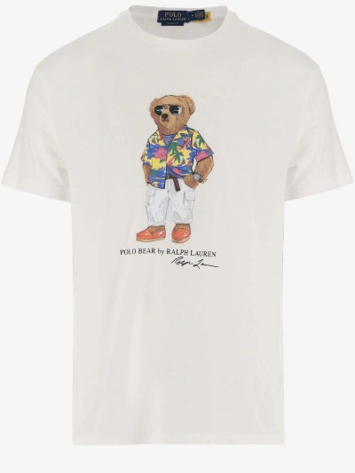 Ralph Lauren Cotton T-shirt With Polo Bear Pattern In White