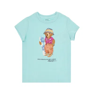 Ralph Lauren Cotton T-shirt With Polo Bear Print Kids In Blue