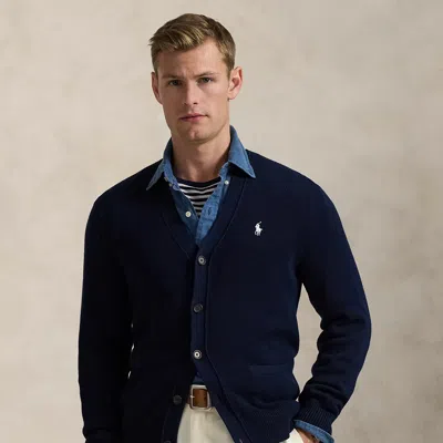 Ralph Lauren Cotton V-neck Cardigan In Blue