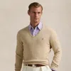 Polo Ralph Lauren Cotton V-neck Sweater In Dune Melange