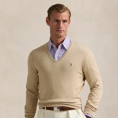 Polo Ralph Lauren Cotton V-neck Sweater In Dune Melange