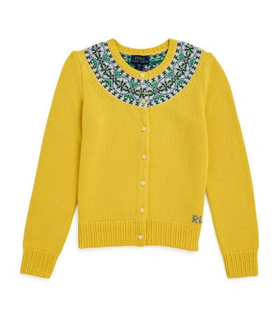 Ralph Lauren Polo  Kids Cotton-wool Embroidered Cardigan (6-14 Years) In Yellow