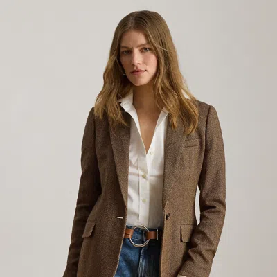 Ralph Lauren Cotton-blend Herringbone Blazer In Brown/tan Multi