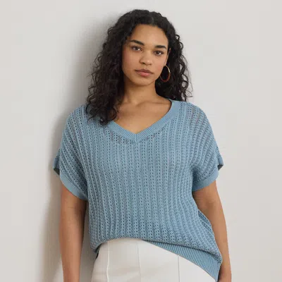 Ralph Lauren Cotton-blend Mesh Short-sleeve Sweater In Blue Note
