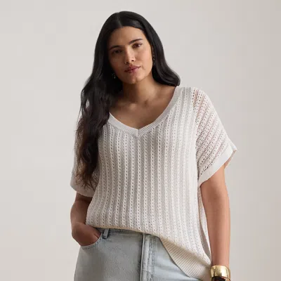 Ralph Lauren Cotton-blend Mesh Short-sleeve Sweater In White In Neutral