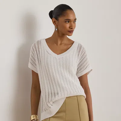 Ralph Lauren Cotton-blend Mesh Short-sleeve Sweater In White In Multi