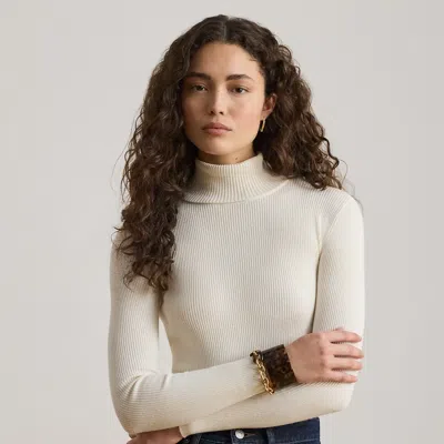 Ralph Lauren Cotton-blend Ribbed Turtleneck In Mascarpone Cream In White