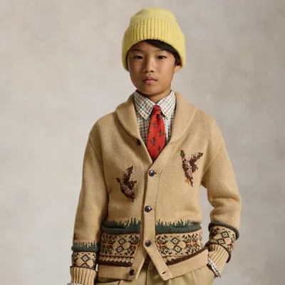 Ralph Lauren Kids' Cotton-wool Shawl Cardigan In Camel Multi In Neutral