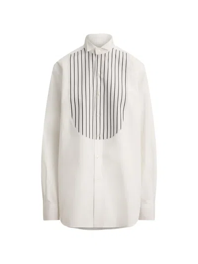 Ralph Lauren Courtney Striped Bib-front Broadcloth Tuxedo Shirt In White