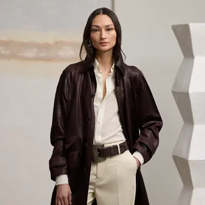 Ralph Lauren Crawford Lacquered Linen Balmacaan Coat In Mocha In Brown
