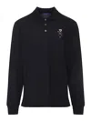 Ralph Lauren Long-sleeve Polo Shirt With Embroidered Bear Motif In Black