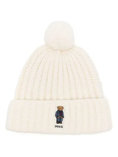 Ralph Lauren Cream Pom Pom Beanie Hat In White