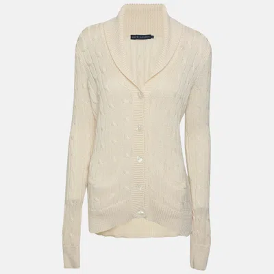 Pre-owned Ralph Lauren Cream Rib Knit Cardigan L In White