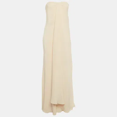 Pre-owned Ralph Lauren Cream Silk Strapless Maxi Dress M In White