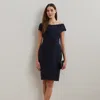 Ralph Lauren Crepe Off-the-shoulder Cocktail Dress In Lighthouse Navy