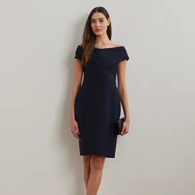 Ralph Lauren Crepe Off-the-shoulder Cocktail Dress In Lighthouse Navy