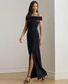 Ralph Lauren Crepe Off-the-shoulder Gown In Blue