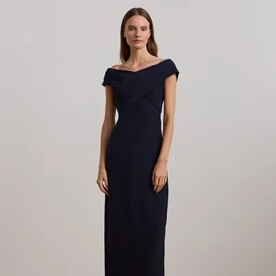 Ralph Lauren Crepe Off-the-shoulder Gown In Lighthouse Navy