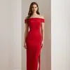 Ralph Lauren Crepe Off-the-shoulder Gown In Red