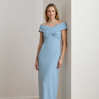 Ralph Lauren Crepe Off-the-shoulder Gown In Blue Note