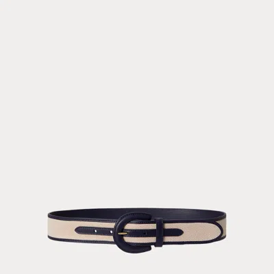 Ralph Lauren Crescent-buckle Canvas-leather Wide Belt In Blue