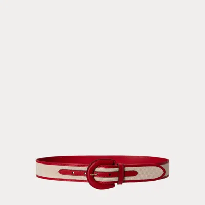 Ralph Lauren Crescent-buckle Canvas-leather Wide Belt In Red
