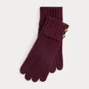 Ralph Lauren Crest-button-trim Knit Gloves In Burgundy