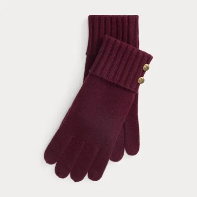 Ralph Lauren Crest-button-trim Knit Gloves In Burgundy