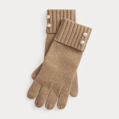 Ralph Lauren Crest-button-trim Knit Gloves In Neutral