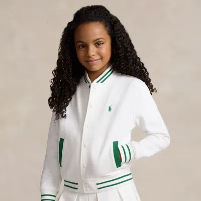 Ralph Lauren Kids' Crest Double-knit Baseball Jacket In White