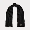 Ralph Lauren Crest-patch Cable-knit Scarf In Black