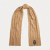Ralph Lauren Crest-patch Cable-knit Scarf In Brown